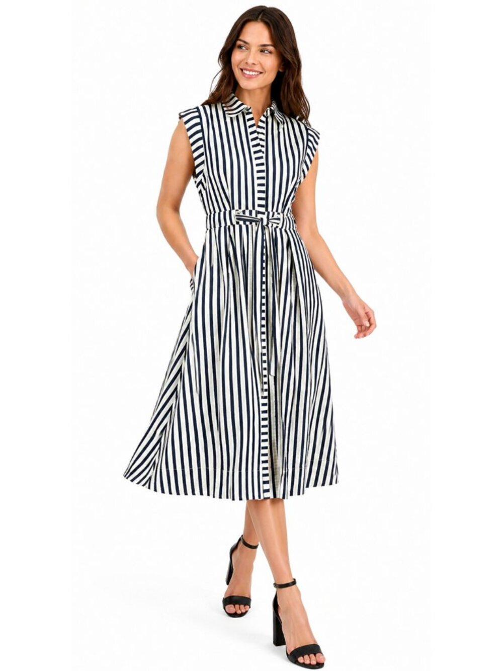 Sam Edelman Striped Belted Midi Shirtdress, Size 8, NWT
